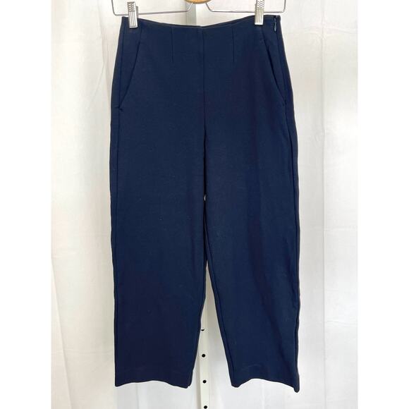 THEORY Vielio Fixture Ponte Pants Flat Front Side Zip Cropped Navy Blue Size 0 - Picture 10 of 10